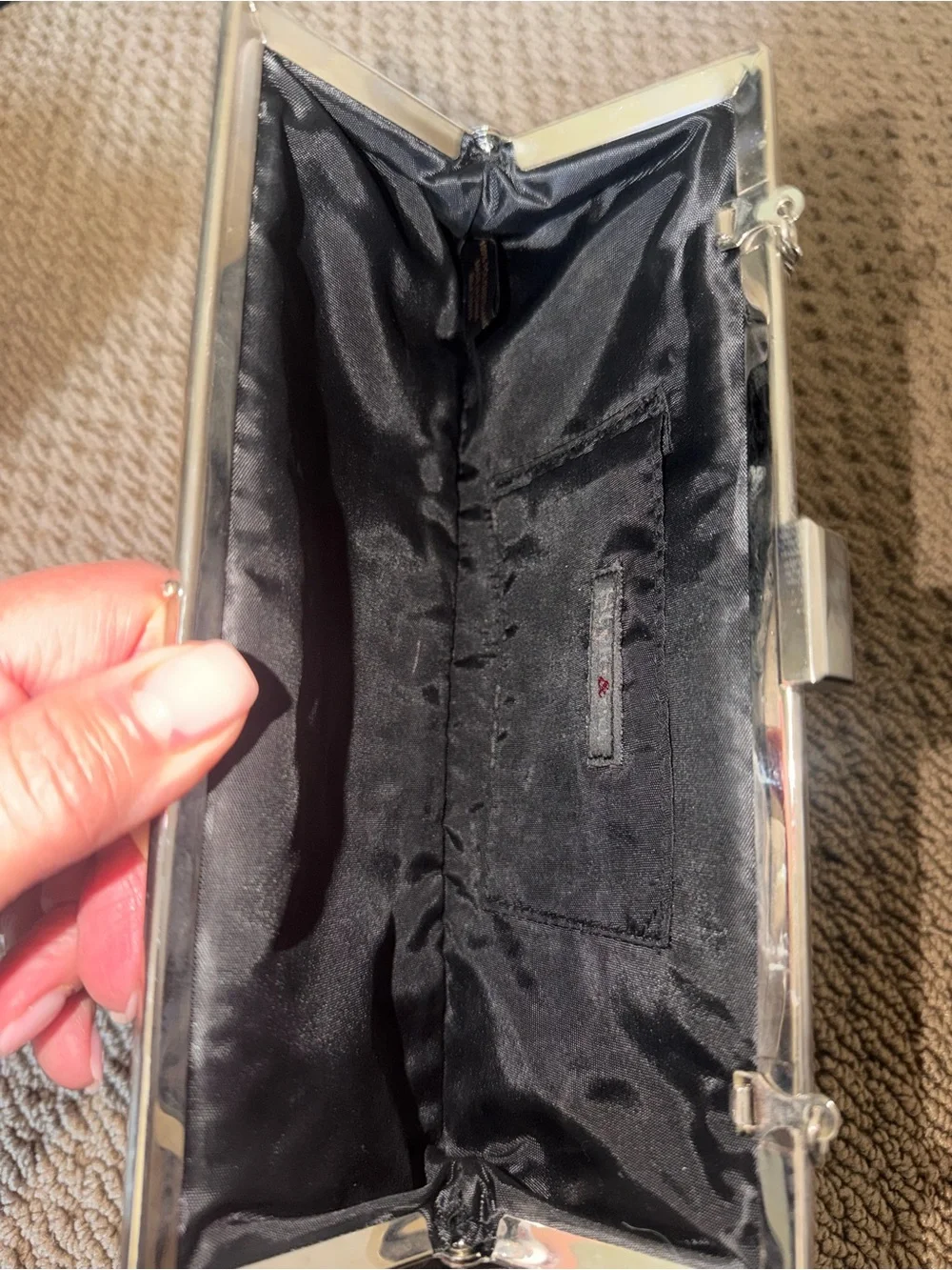Style & Co. Black Patent Frame Clutch with Detachable Chain Strap